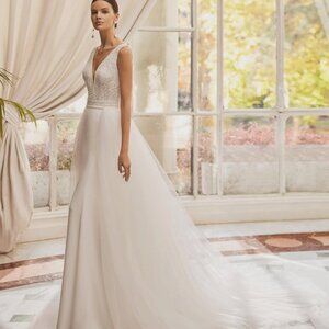 Aire Barcelona Crepe Wedding Dress with Overskirt